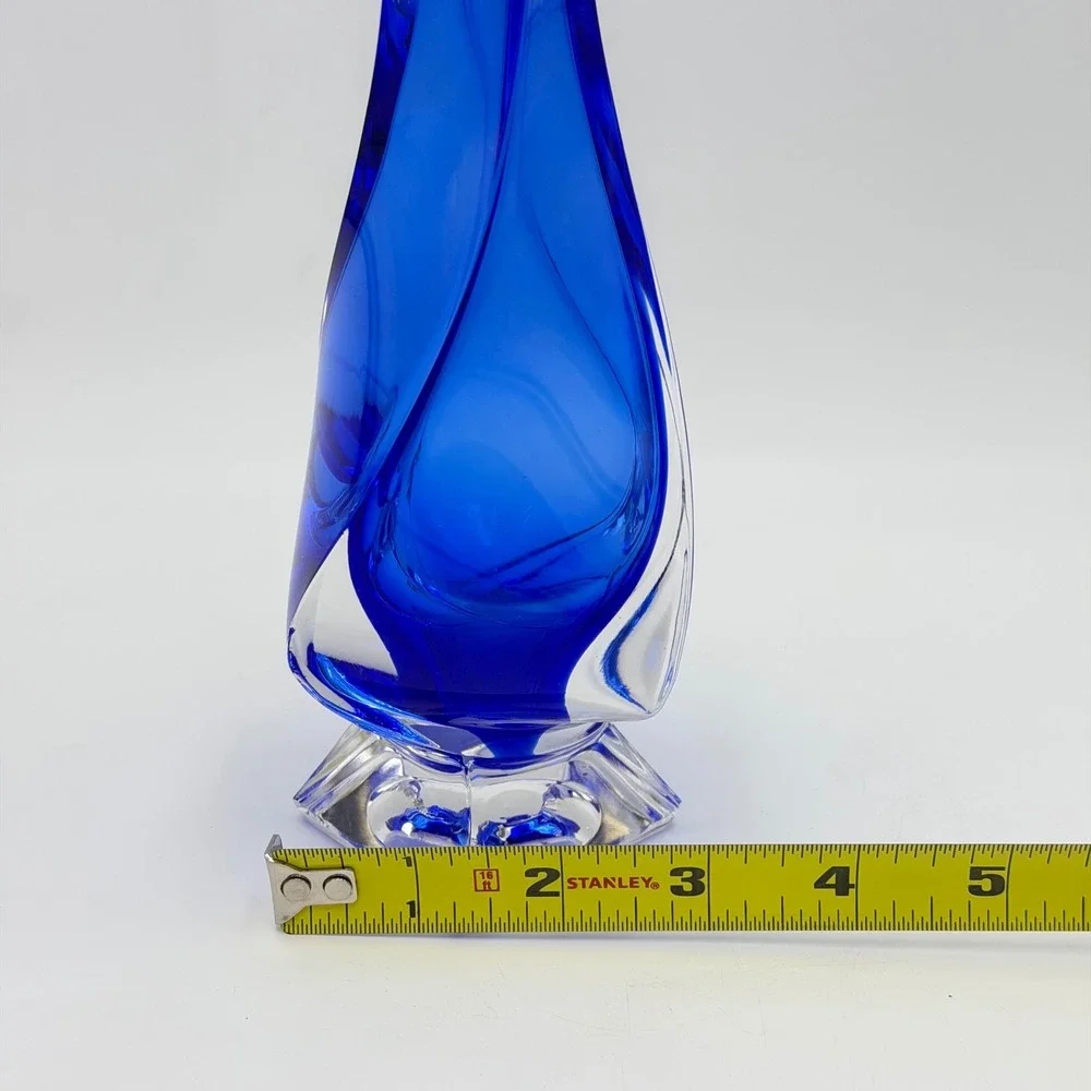 Vtg Royal Gallery Cobalt Blue Lead Crystal Twisted Bud Vase Italy Macy Co 9 in